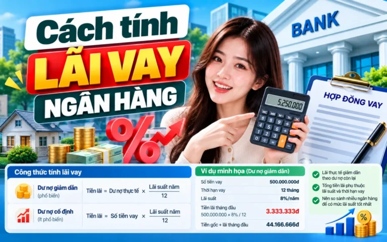 Cách tính lãi vay ngân hàng: dư nợ giảm dần, trả góp đều, lãi phẳng
